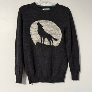 Urban Pipeline Wolf Howling Moon Crew Neck Knit Sweater Mens Gray